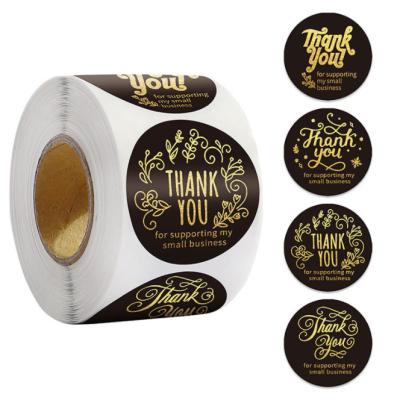 China Custom 1.5 Inch Waterproof Adhesive Thank You U Card Labels, 1000pcs Kraft Paper Gold Foil Printed Thank You Sticker Roll Label Printing for sale