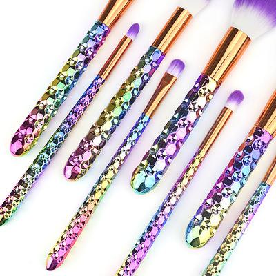 China Wholesale Vegan Eco-friendly 8pcs Honeycomb Plating Purple Gradient Color Plastic Makeup Brush Cosmetic Kit Brush Set for sale