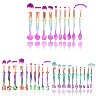 China Soft Bristle Factory Headed Custom Logo 10 Piece Mermaid Makeup Brush Eye And Face With Fan Brush for sale