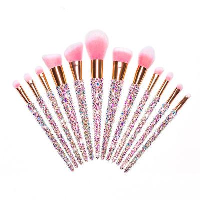 China YBLS Bling Bristles 12pcs Soft Rhinestone Hair Diamond Glitter With Handle Makeup Shiny Set Brush For Women for sale