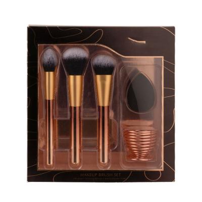 China High Quality New Styles Eco-friendly 3Pcs Brush And Brush Kit Boxes Makeup Brush Set Gold Makeup Sponge Gift for sale