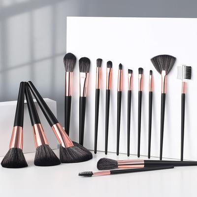 China 15 Pcs Eco-friendly Wooden Handle Makeup Brushes Colorful Makeup Brush Set With Custom Logo Black Makeup Brush Set for sale