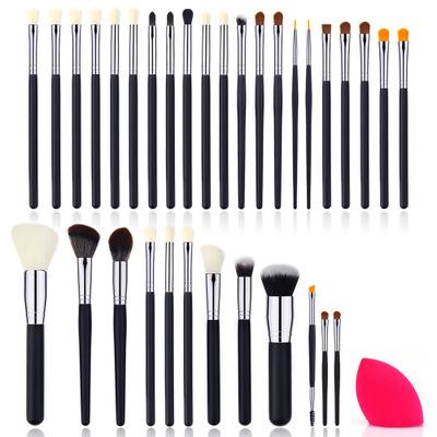 China Soft stiffens 8 years factory 33pcs synthetic fiber vegan brush kit professional luxury black bucket makeup storage box custom made for sale