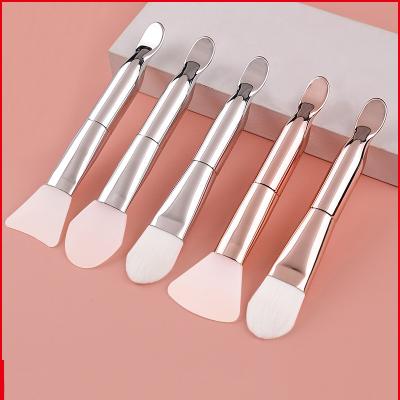 China Foaming Spa Silicone Foaming Facial Mask Mud Mask Brush Hair Tool Soft Double Head Brush Spoon Soft Foaming Facial Brush for sale