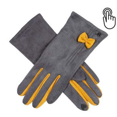 China Cheap Gray Women Touchscreen Faux Suede Caseeto ​​Gloves With Bow for sale