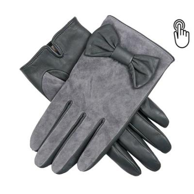 China Cheap Gray Suede And Sheepskin Classic Training Gloves With Bow for sale