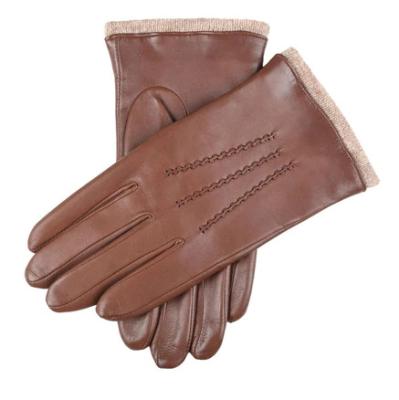 China Cheap Camel Soft And Warm Ladies PU Gloves With Knitted Cuff for sale