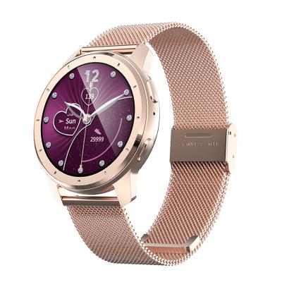 China MP3 playback 2021 1.28 inch touch screen luxury blood pressure smartwatch woman with heart rate moni round watch MX11 lady smartwatch for sale