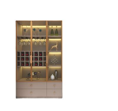 China (Other) Adjustable Modern Minimalist Wooden Wine Cabinet Living Room Glass Customized Aluminum Wine Cabinet With Light for sale