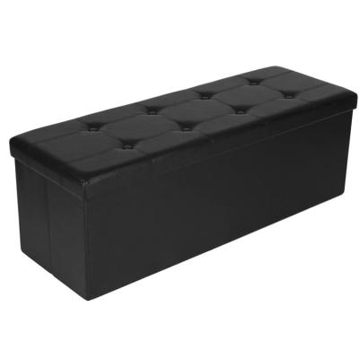 China Easy To Assemble SONGMICS Storage Chest Footstool Padded Seat Black Faux Leather Folding Storage Ottoman Bench for sale