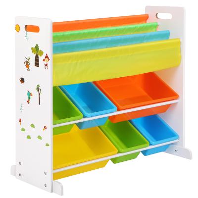 China Contemporary Bedroom Furniture Wooden Kids Toy Shelf Kids Cabinet With Plastic Storage Box For Sale for sale