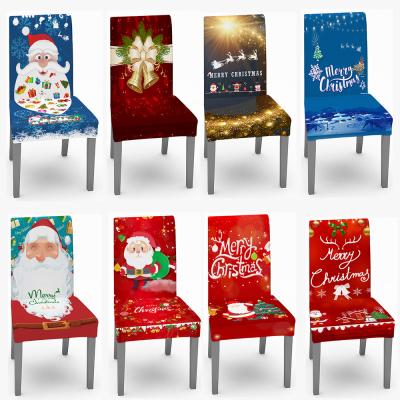 China Hot Sale K/D Banquet Chair Christmas Chair Covers Santa Printed Elastic Cover Wooden Leg Dining Chair for sale