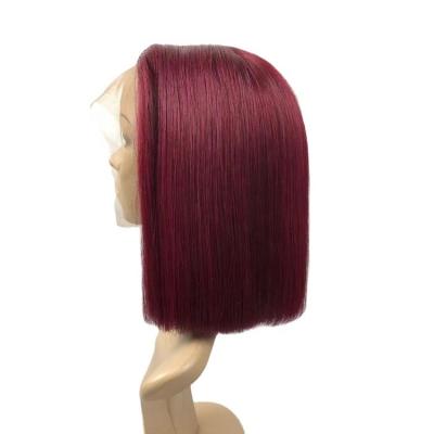 China Wholesale Price Double Straight Burgundy Human Hair Pulled Straight Wigs, Colorful Virgin Hair Lace Wig, Bone Straight 99J Wig For Women for sale