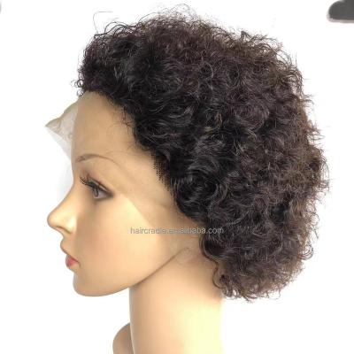 China Factory Wholesale Price Short Curly Natural Black Virgin Brazilian Virgin Human Hair Lace Front Wigs, 100 Hair Wigs For Colored Women for sale