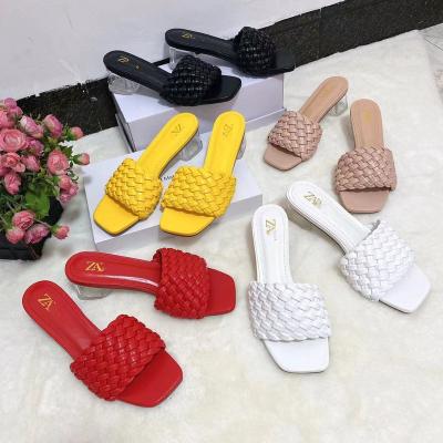 China 2022 Fashion Trend Style Summer New Wovenpointed Slip On Low Heels Feminine Flat Women Slides Slippers Sandals for sale