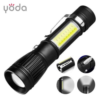 China Aluminum Alloy Zoomable COB Mini Torch Pocket Clip Led Industrial Portable Rechargeable Flashlight for sale