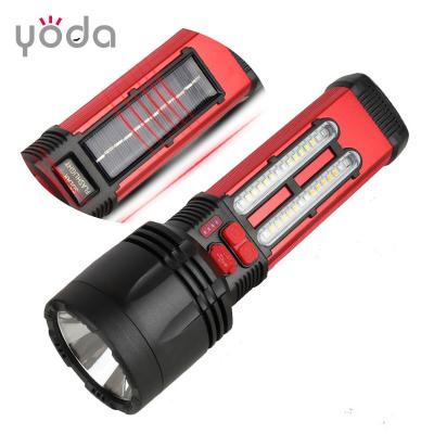 China Emergency ABS Aluminum Alloy Type 19 C Solar Led Flashlight With Side White Yellow Blue Red Light for sale