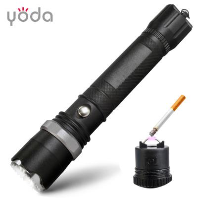 China Industrial Rechargeable Rotated Fire Ignition Function 1101 Police Cigarette Lighter Zoomable Led Flashlight for sale