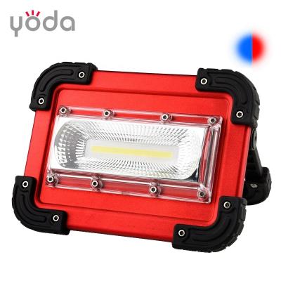 China ROAD 4 18650 Li COB Outdoor Handheld Rechargeable Battery 30W Light Blue Red Bright Stadium Working Flood Light for sale