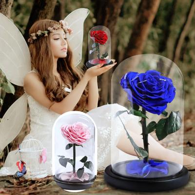 China Propose Customizable New Christmas Glass Dome Red Blue Rose Love Design Does Not Fade Eternal Blossoms for sale