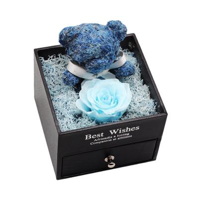 China Luxury Good Quality Valentine's Day Women's Gift Rose Bear With Eternal Heart Flower Drawer Jewelry Box for sale