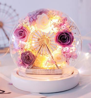 China Ferris Wheel Glass Cover Durable Natural Eternal Everlasting Flower Preserved Real Roses Forever for sale