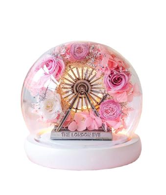 China Durable High Quality Custom Everlasting Artificial Flowers Led Forever Roses Preserved In Glass Dome for sale