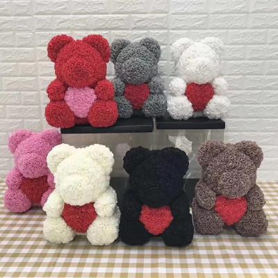 China Valentine's Gift Best Handmade Heart Artificial big Teddy Black Rose Bear gift box wholesale DIY roses for gift for sale