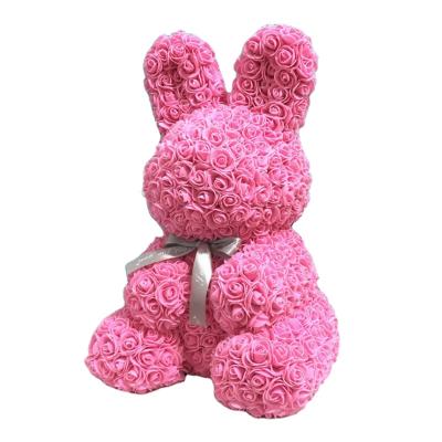 China Best Wholesale Hot Sale Valentine's Day Amazon Gift Artificial Coloful Rose Flower Rabbit DIY Gift for sale