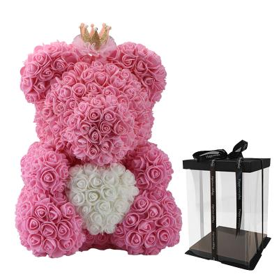 China 2021 Wholesale Gift Amazon Valentine's Day Gift Decorative Preserved Preserved Roses DIY Rose Teddy Bear for sale