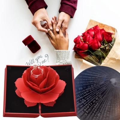 China Unique Propose New Design Personalized Engagement Wedding Red Rose Flower Ring Box With Gift Box For Lover for sale