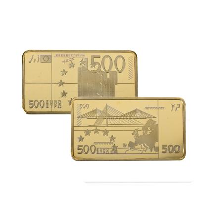 China Europe Euro 500 Metal Bar Gold Plated Fake Bill Bullion Coin Commemorative Golden Bar For Business Souvenir for sale