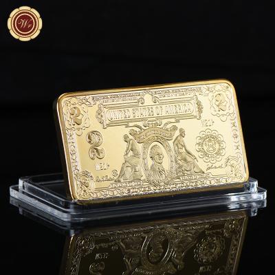 China Best Selling Gold Plated 999.9 USD 2 Dollar Bill Gold Bar Europe Coin Collection Gifts 24k Wr for sale