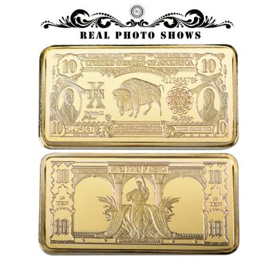 China Pure Europe Wholesale Price Gold Art Crafts Usd 10 Bill 24k Gold Bar Home Decorative Ornament for sale