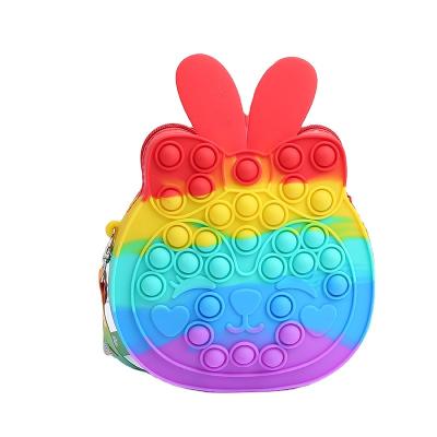 China Fashion women adult handbag supplies silicone rainbow pop bags and coin purse wholesale pop tiktok zips fidgety person bag for boys for sale