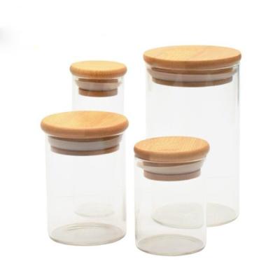 China High Strength Borosilicate Glass Food Storage Jar 220ml Heatable Airtight Good Performance With Wooden Lids for sale