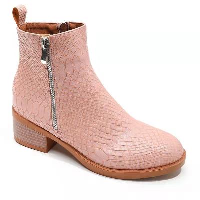 China New European And American Flat Double Zipper Snake Print Mid-heel Martin Boots for sale