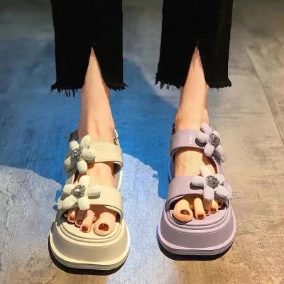 China 2022 New Roland Sandals Purple Flowers Women Lightweight Decorative Chunky Soles Stepped Mary Jane Shoes for sale