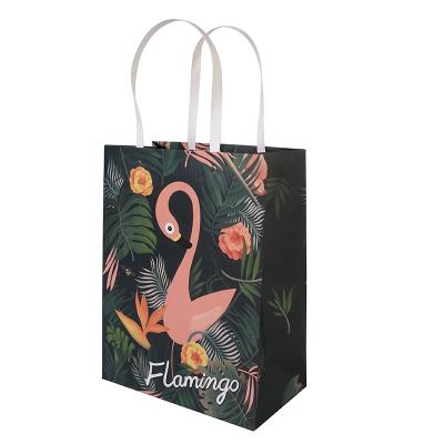 China Recycled Materials Multi Size Festival Gift Wrapping Paper Bag Shopping Clothes Bags Garment Candy Color Flamingo Paper Bag With Handles for sale