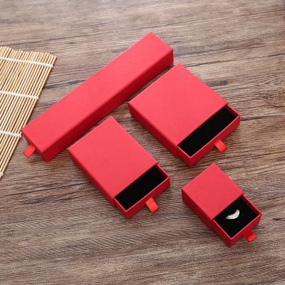 China Recyclable Drawer Box Red Pull-Out Jewelry Necklace Earring Box Gift Box for sale