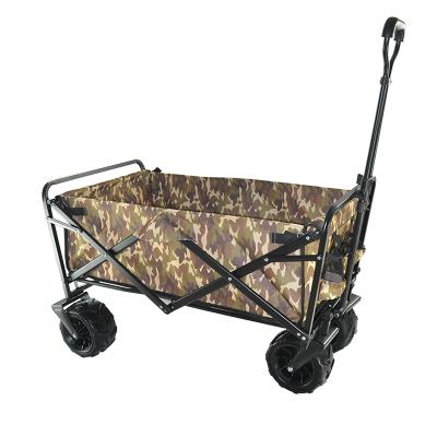 China Outdoor 4 Wheeled Beach Cart Camping Ease of Use Collapsible Folding Cart Carrier Wagon Two Drink Holders for sale