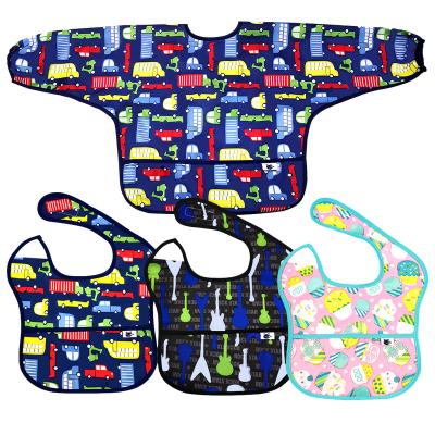 China Antibacterial 100% Polyester Baby Drool Waterproof Feeding Bibs Long Sleeve Baby Bibs for sale