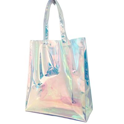 China Large Capacity Holographic PVC Travel Beach Bags Tote Bag Laser Shopping Pouch Eco-friendly Fashion For Women for sale