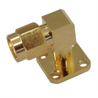 China Gold RF Coaxial Plating RF SMA Male Flange PCB Mount Right Angle Connectors for sale