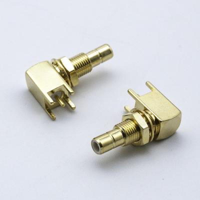 China RF Gold Plated SMB Solder Male Right Angle Type RF Coaxial Cable Feedthrough for sale