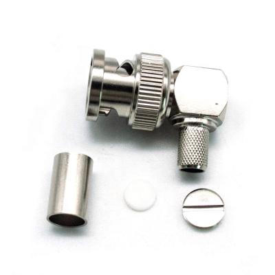 China Male RF BNC Right Angle Connector For RG59 Cable Crimp Key In Good Performance for sale