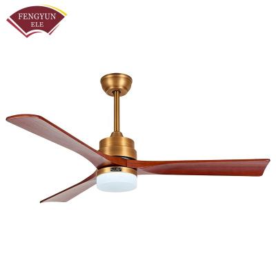 Китай 52 inch 3 Solid Wood Blade Antique Brass DC Motor Ceiling Fan Walnut Ceiling Fan with Light Remote Control Indoor Out door Use продается