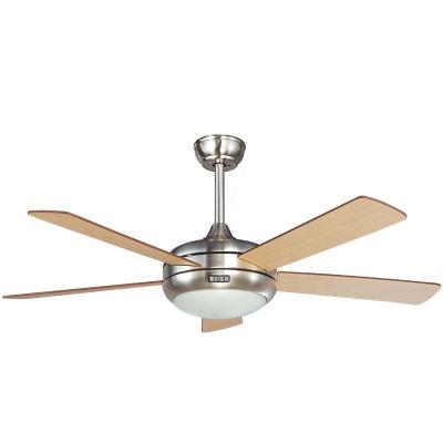 Κίνα 52 Inch Remote Control Ceiling Fan Brushed Nickel 5 Wooden Blades Simple Indoor With Light προς πώληση