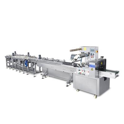 China High Speed ​​Automatic Candy Nuts Bread Food Cookie Pillow Horizontal Type Bag Packaging Machine Production Line With Conveying Device for sale