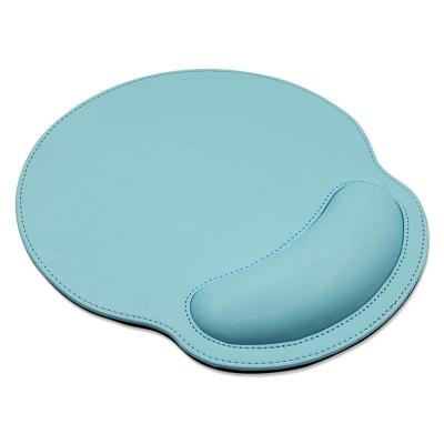 China Custom Stocked Logo Print High Quality Leather Mouse Pad with Wrist Rest Blue for sale